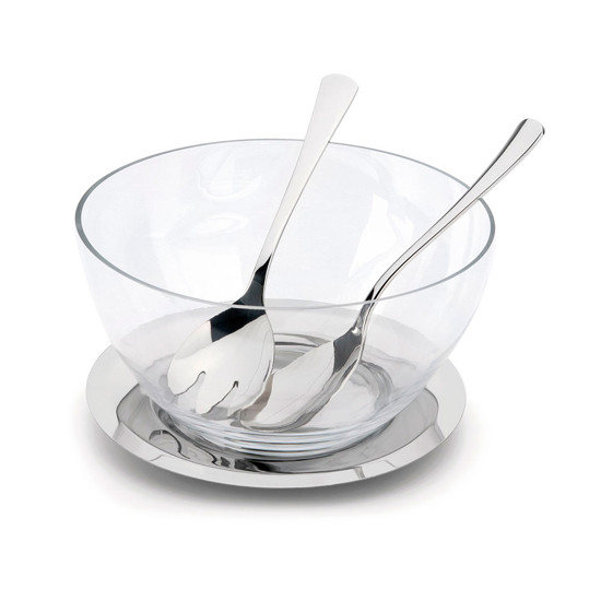 Imagem SALADEIRA ANDREA PREMIUM EM VIDRO COM 2 TALHERES E BASE EM INOX - FORMA UTILIDADES