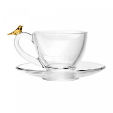 Imagem de CONJUNTO 4 XÍCARAS COM PIRES GOLDEN BIRD 180ML EM CRISTAL ECOLÓGICO - WOLFF - Rojemac Impotacao E Exportacao Ltda
