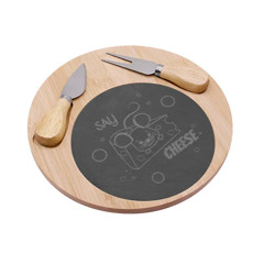 Imagem de TÁBUA EM BAMBÚ COM PEDRA NATURAL FACA E GARFO PARA QUEIJO 3 PEÇAS 25X25X2 CM - CROSS - Cross Comercial Ltda