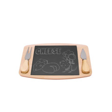 Imagem de TÁBUA EM BAMBÚ COM PEDRA NATURAL FACA E GARFO PARA QUEIJO 3 PEÇAS 28X17X2 CM - CROSS - Cross Comercial Ltda