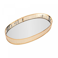 Imagem de BANDEJA BERLYN EM METAL DOURADO COM ESPELHO 26X12X5 CM - LYOR - Coliseu Presentes Ltda