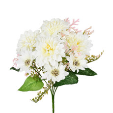 Imagem de BUQUÊ MISTO DECORATIVO DE DÁLIA E MARGARIDA CREME EM PLÁSTICO MOLDÁVEL - GRILLO - Grillo Ltda