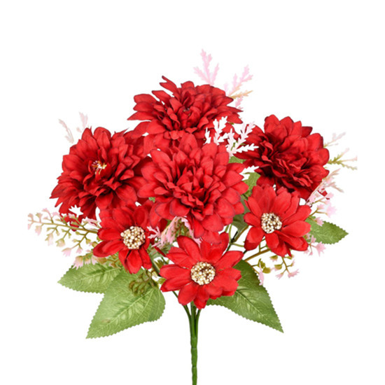 Imagem BUQUÊ MISTO DECORATIVO DE DÁLIA E MARGARIDA VERMELHO EM PLÁSTICO MOLDÁVEL - GRILLO