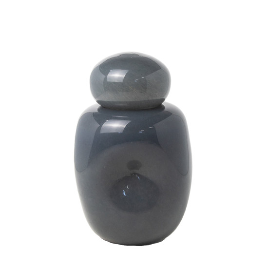 Imagem VASO COM TAMPA DECORATICO DE VIDRO CINZA ESCURO 27X16X16 CM - CROSS