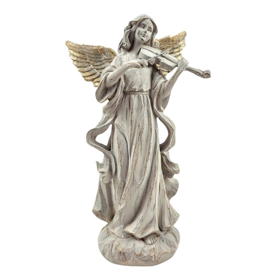 Imagem ANJO DECORATIVO CINZA E DOURADO EM RESINA COM VIOLINO 30X16X10 CM - CROSS