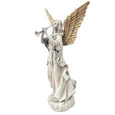 Imagem de ANJO DECORATIVO CINZA E DOURADO EM RESINA COM TROMPETE 35X18X14 CM - CROSS - Cross Comercial Ltda