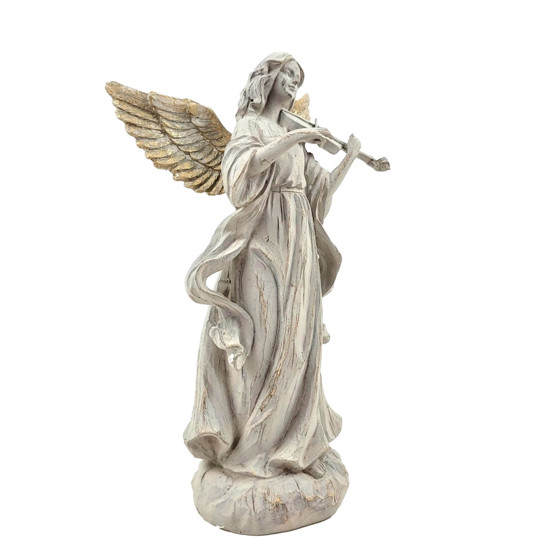 Imagem ANJO DECORATIVO CINZA E DOURADO EM RESINA COM VIOLINO 30X16X10 CM - CROSS