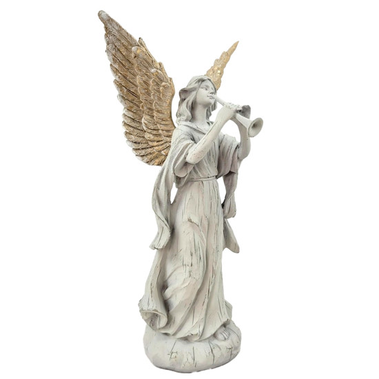 Imagem ANJO DECORATIVO CINZA E DOURADO EM RESINA COM TROMPETE 35X18X14 CM - CROSS