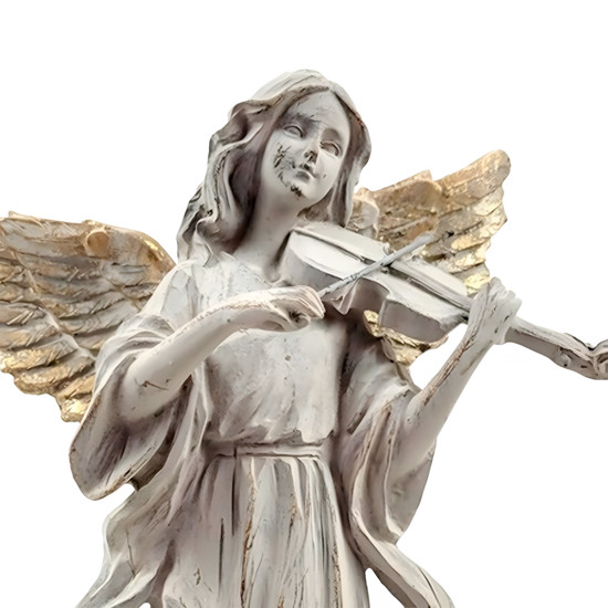 Imagem ANJO DECORATIVO CINZA E DOURADO EM RESINA COM VIOLINO 30X16X10 CM - CROSS