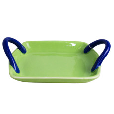 Imagem de MINI BANDEJA DECORATIVA EM CERÂMICA VERDE E ALÇA AZUL 20X15X6 CM - MABRUK - Mabruk Importacao E Comercio Ltda