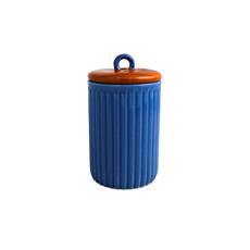 Imagem de POTICHE DECORATIVO EM CERÂMICA AZUL E TAMPA LARANJA 16X9 CM - MABRUK - Mabruk Importacao E Comercio Ltda