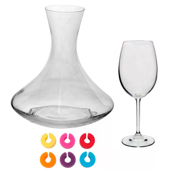 Imagem KIT DECANTER EM CRISTAL 1,5L 6 TAÇAS 450ML E MARCADORES DE TAÇA - BOHEMIA