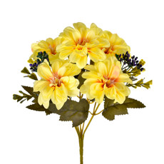 Imagem de BUQUÊ DECORATIVO DE DÁLIA AMARELO EM PLÁSTICO MOLDÁVEL 30X14 CM - GRILLO - Grillo Ltda
