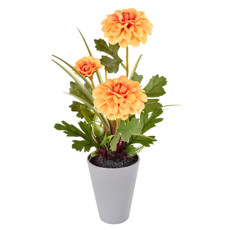 Imagem de ARRANJO DECORATIVO DE DÁLIAS LARANJA EM PLÁSTICO COM POTE EM MELAMINA 33X9CM GRILLO - Grillo Ltda