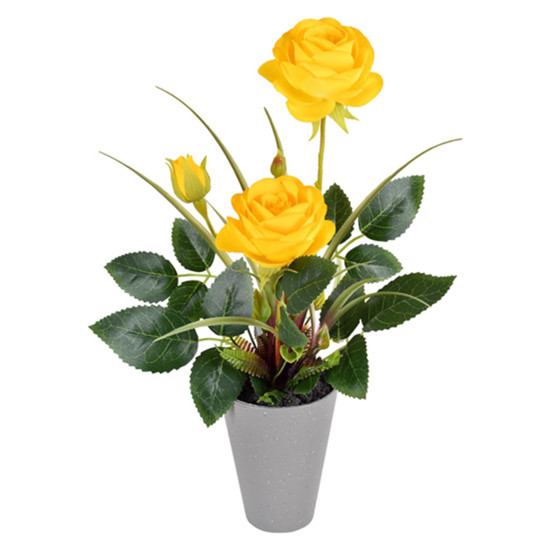 Imagem ARRANJO EM PLÁSTICO DE ROSAS E BOTÕES AMARELOS COM FOLHAGEM VERDE - GRILLO