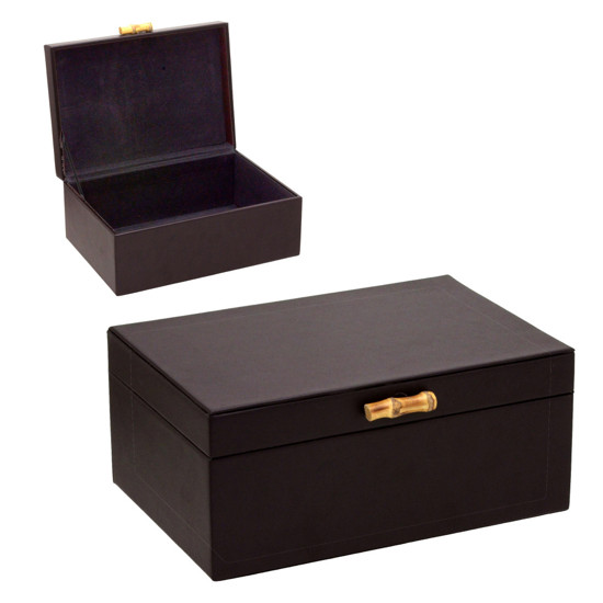 Imagem CAIXA DECORATIVA EM COURINO E MDF 11X26X18 CM - MABRUK
