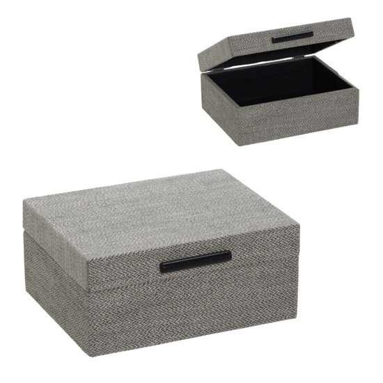 Imagem CAIXA DECORATIVA CINZA EM MDF E REVESTIDA EM LINHO 11X25X20 CM - MABRUK