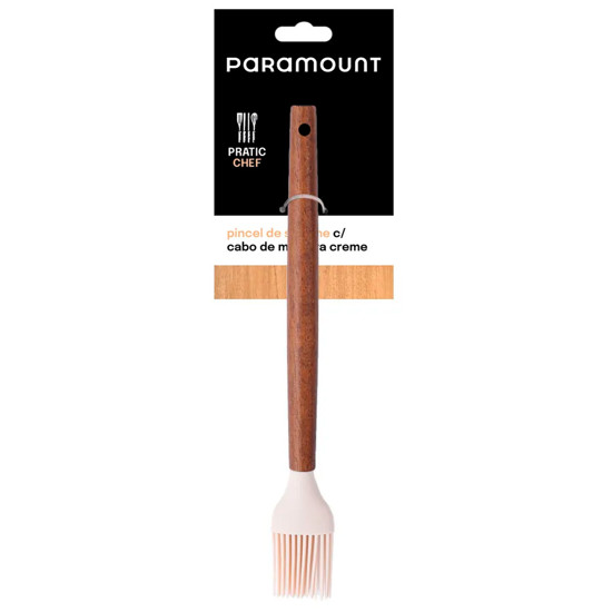 Imagem PINCEL DE SILICONE COR CREME COM CABO DE MADEIRA 29X4X4 CM - PARAMOUNT INDUSTRIA