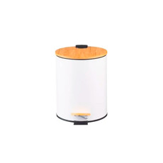 Imagem de LIXEIRA 5L EM METAL BRANCO COM TAMPA E PEDAL EM BAMBÚ 27X26X20 CM - PARAMOUNT IND - Paramount Ind E Com De Plast Ltda
