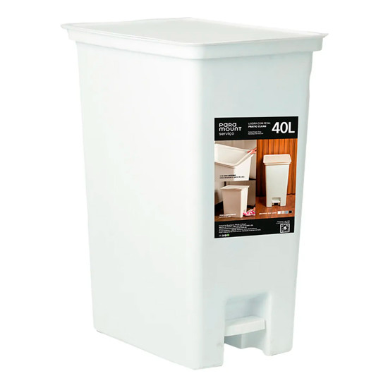 Imagem LIXEIRA 40L EM PLÁSTICO BRANCO COM PEDAL 54X29X41 CM - PARAMOUNT INDUSTRIA