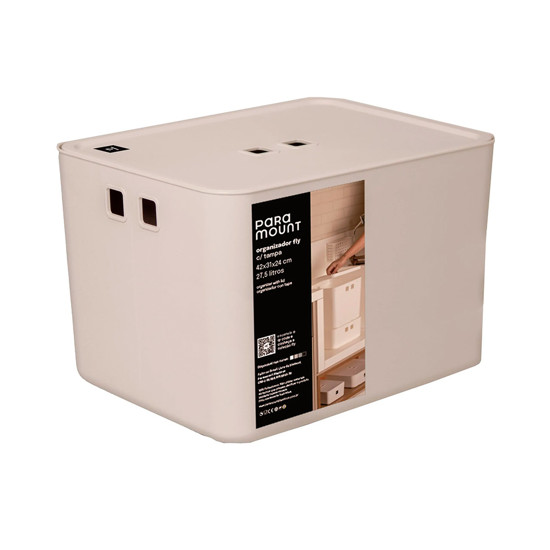 Imagem ORGANIZADOR 27,5L CREME EM PLÁSTICO COM TAMPA 24X42X31 CM - PARAMOUNT INDUSTRIA