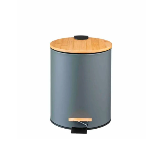 Imagem LIXEIRA 12L EM METAL CINZA COM TAMPA E PEDAL EM BAMBÚ 38X32X25 CM - PARAMOUNT IND