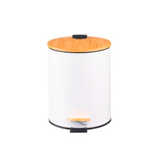 Imagem de LIXEIRA 12L EM METAL BRANCO COM TAMPA E PEDAL EM BAMBÚ 38X32X25 CM - PARAMOUNT IND - Paramount Ind E Com De Plast Ltda