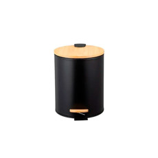 Imagem de LIXEIRA 5L EM METAL PRETO COM TAMPA E PEDAL EM BAMBÚ 27X26X20 CM - PARAMOUNT IND - Paramount Ind E Com De Plast Ltda