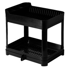 Imagem de ESCORREDOR DE PRATOS DUPLO EM PLÁSTICO PRETO COM BANDEJA 36X40X32CM PARAMOUNT IND - Paramount Ind E Com De Plast Ltda