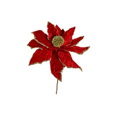 Imagem de FLOR NATALINA DECOR POINSÉTIA VERMELHA COM GLITTER DOURADO 30X5 CM - GRILLO 58391 - Grillo Ltda