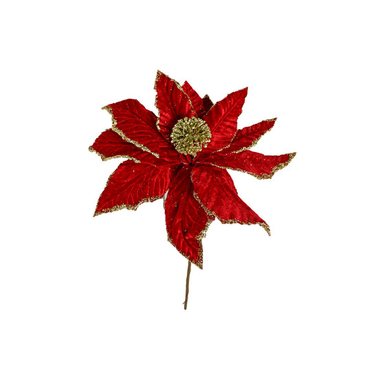 Imagem FLOR NATALINA DECOR POINSÉTIA VERMELHA COM GLITTER DOURADO 30X5 CM - GRILLO 58391