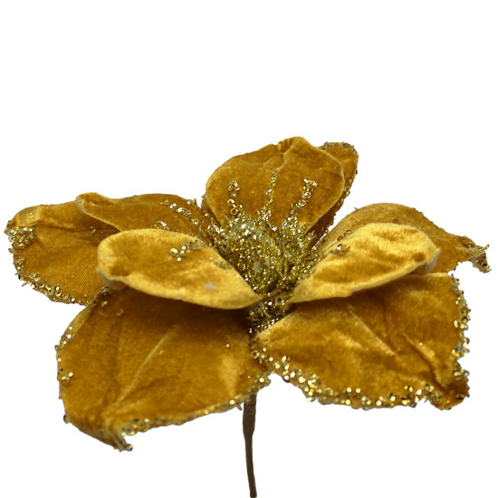 Imagem FLOR NATALINA DECORATIVA POINSÉTIA DOURADA COM GLITTER 20X5 CM - GRILLO 58393