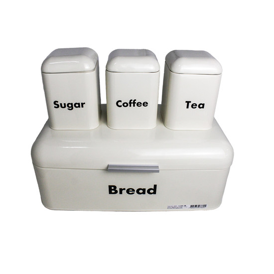 Imagem CONJUNTO 4 PEÇAS PORTA PÃO CAFÉ CHÁ E AÇÚCAR EM METAL BEGE 17X42X23 CM - GRILLO 59246