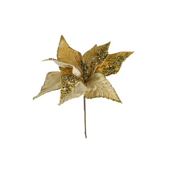 Imagem FLOR NATALINA DECORATIVA POINSÉTIA DOURADA COM GLITTER 32X5 CM - GRILLO 58421