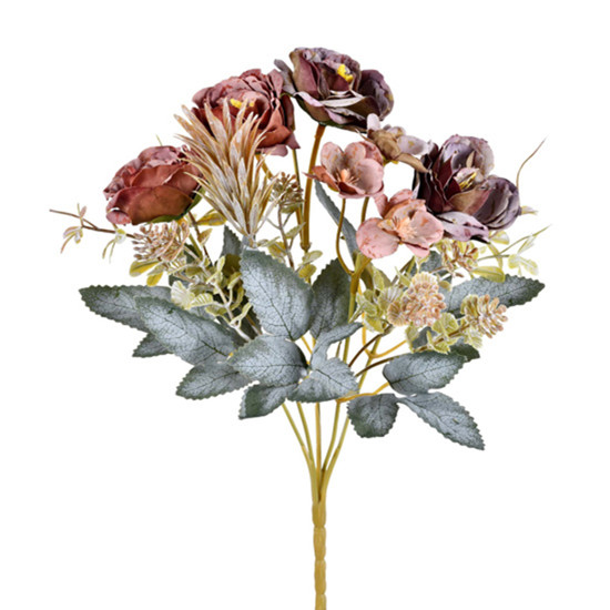 Imagem BUQUÊ DECORATIVO MISTO DE PEÔNIA E POPPY MARROM EM PLÁSTICO MOLDÁVEL - GRILLO