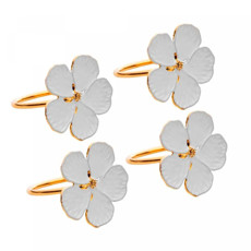Imagem de CONJUNTO 4 ANÉIS FLOWER BRANCO E DOURADO PARA GUARDANAPOS 4X4X4 CM - WOLFF - Rojemac Impotacao E Exportacao Ltda