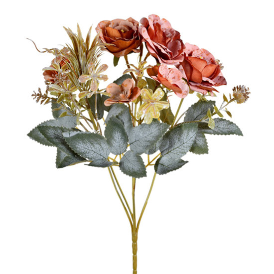 Imagem BUQUÊ DECORATIVO MISTO DE PEÔNIA E POPPY LARANJA EM PLÁSTICO MOLDÁVEL - GRILLO