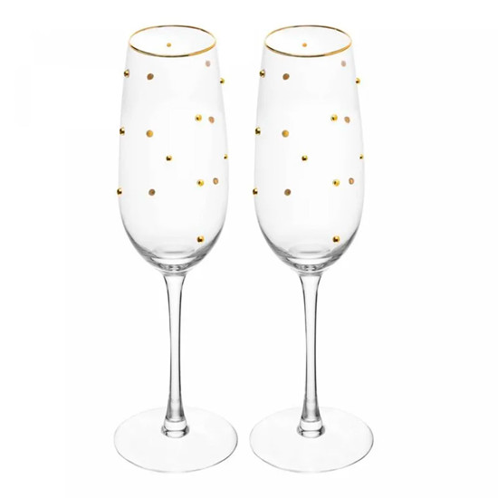Imagem CONJUNTO BALLS 2 TAÇAS PARA CHAMPANHE 220ML COM BORDA DOURADA 25X7X7 CM - LYOR