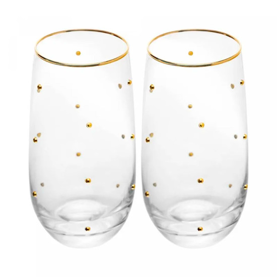 Imagem CONJUNTO BALLS 2 COPOS EM VIDRO 300ML COM BORDA DOURADA 16X9X9 CM - WOLFF