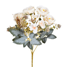 Imagem de BUQUÊ DECORATIVO MISTO DE PEÔNIA E POPPY CREME EM PLÁSTICO MOLDÁVEL - GRILLO - Grillo Ltda