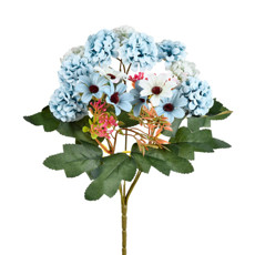 Imagem de BUQUÊ DECORATIVO MISTO DE CRISÂNTEMO E MARGARIDA AZUL EM PLÁSTICO 30X20 CM - GRILLO - Grillo Ltda