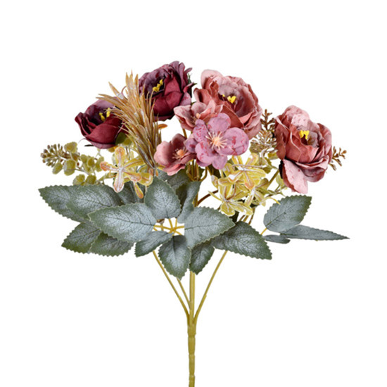 Imagem BUQUÊ DECORATIVO MISTO DE PEÔNIA E POPPY VERMELHO EM PLÁSTICO MOLDÁVEL - GRILLO