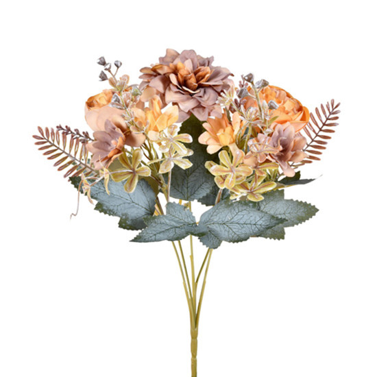 Imagem BUQUÊ DECORATIVO MISTO DE DÁLIA PEÔNIA E MARGARIDA AMARELA EM PLÁSTICO - GRILLO