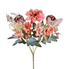 Imagem de BUQUÊ DECORATIVO MISTO DE DÁLIA PEÔNIA E MARGARIDA LARANJA EM PLÁSTICO - GRILLO - Grillo Ltda