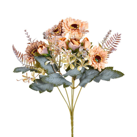 Imagem BUQUÊ DECORATIVO MISTO DE ROSA E MARGARIDA AMARELO EM PLÁSTICO MOLDÁVEL - GRILLO