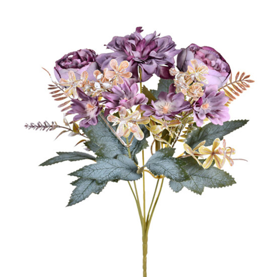 Imagem BUQUÊ DECORATIVO MISTO DE DÁLIA PEÔNIA E MARGARIDA LAVANDA EM PLÁSTICO - GRILLO