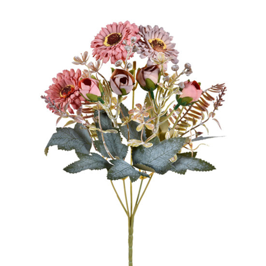 Imagem BUQUÊ DECORATIVO MISTO DE ROSA E MARGARIDA ROSA CAFÉ EM PLÁSTICO MOLDÁVEL - GRILLO