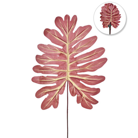 Imagem HASTE DECORATIVA DE FOLHA PHILO MARROM EM PLÁSTICO MOLDÁVEL 63X25 CM - GRILLO