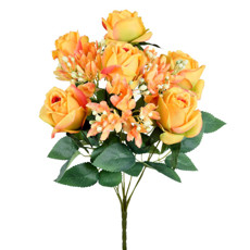 Imagem de BUQUÊ MISTO DECORATIVO DE ROSAS E LÍRIOS AMARELO EM PLÁSTICO MOLDÁVEL 46X22CM GRILLO - Grillo Ltda