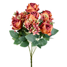 Imagem de BUQUÊ MISTO DECORATIVO DE ROSAS E LÍRIOS LARANJA EM PLÁSTICO MOLDÁVEL 46X22CM GRILLO - Grillo Ltda